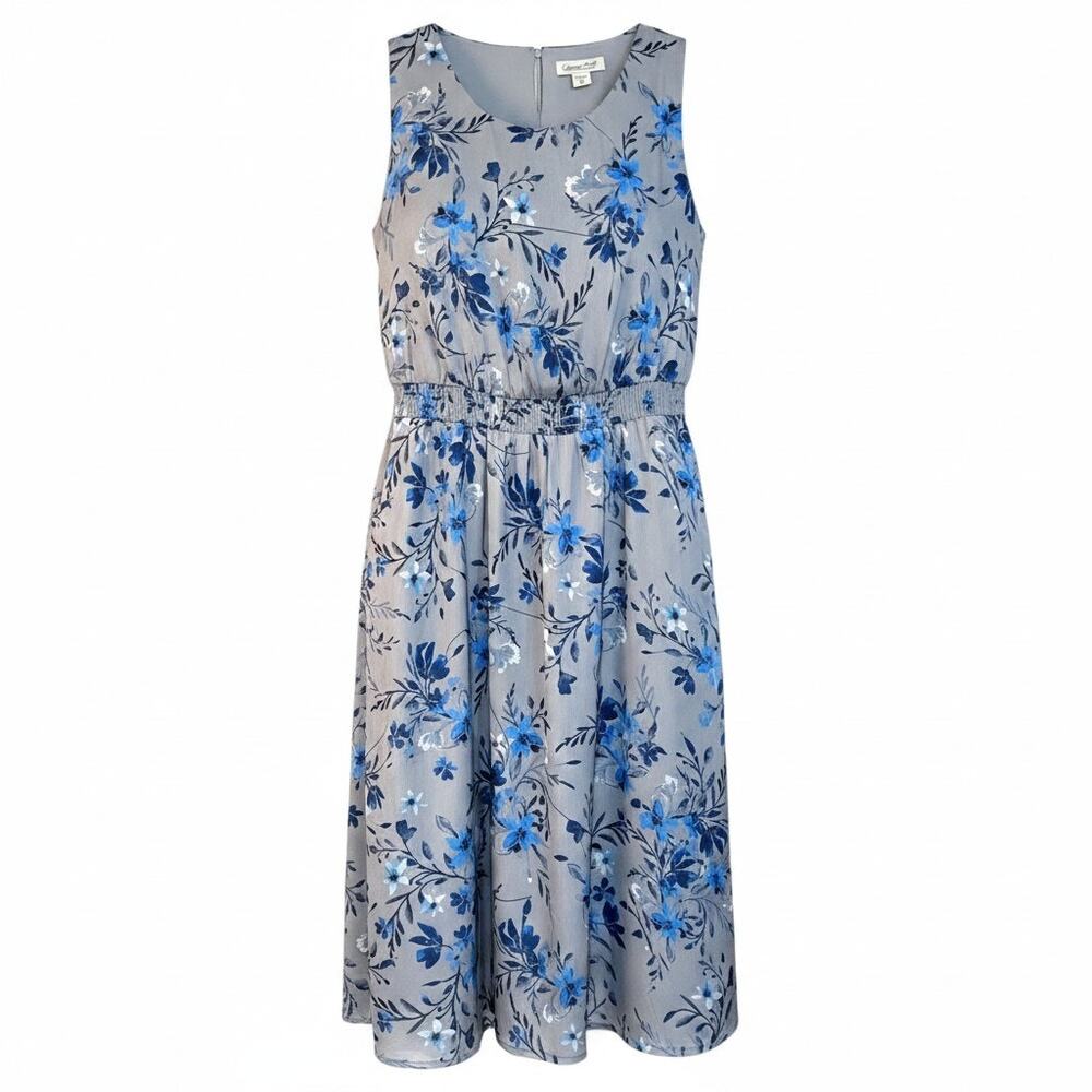Coldwater Creek Women's Size 8P Misty Gray Floral Dress Fit & Flare Sleeveless